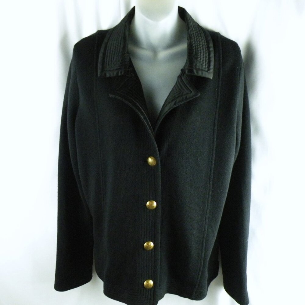 RALPH LAUREN Crest Button Front Satin Collared Cardigan Sweater 1X